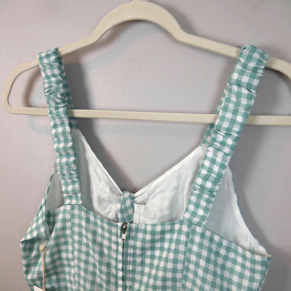 𝅺FRANCESCA'S NWT Liza Green Front Tie Gingham Romper Size Medium - Picture 6 of 10